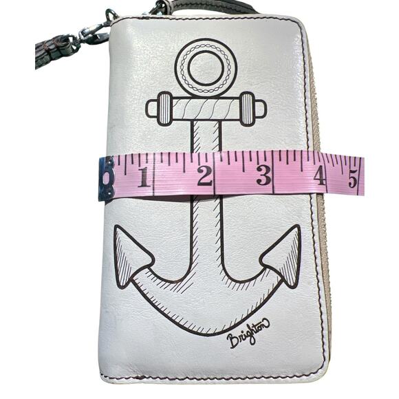 Brighton Anchor Leather Zip Around Tech Wallet Wristlet Organize Nautical Preppy - Picture 3 of 10